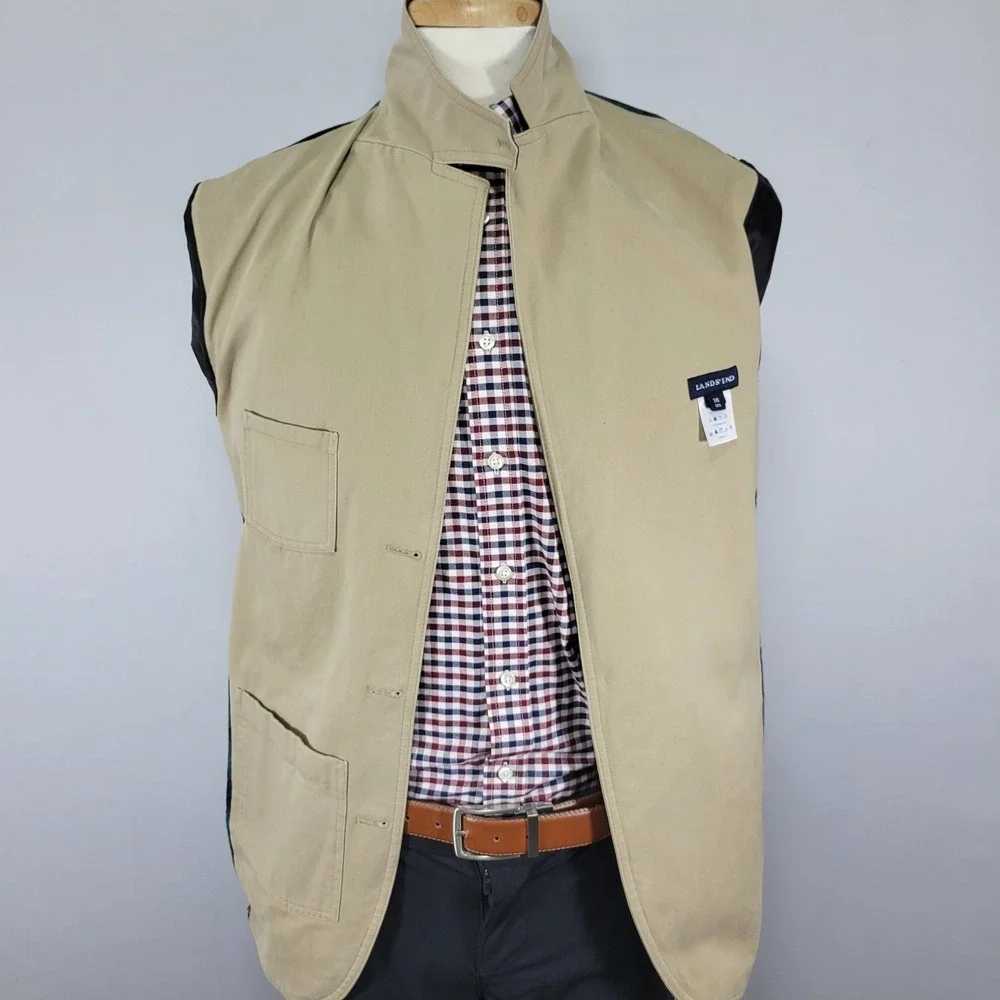Lands End Mens Sport Coat Blazer Three Button Beige Cotton Surgeon Cuff Size 38R
